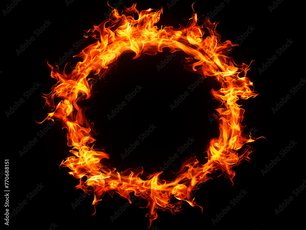 Poster a circle of flames on a dark background, representing a concept of energy or power. generative ai