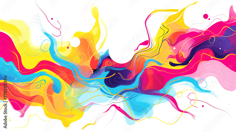 Poster colorful abstract swirls and waves on a white background, concept of creativity and flow, generative