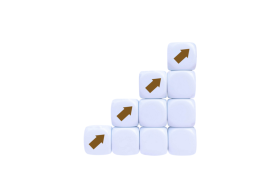 Place white blocks with arrow as a step towards the goal. Isolated on white background. Business ideas for successful growth process. PNG - Powered by Adobe