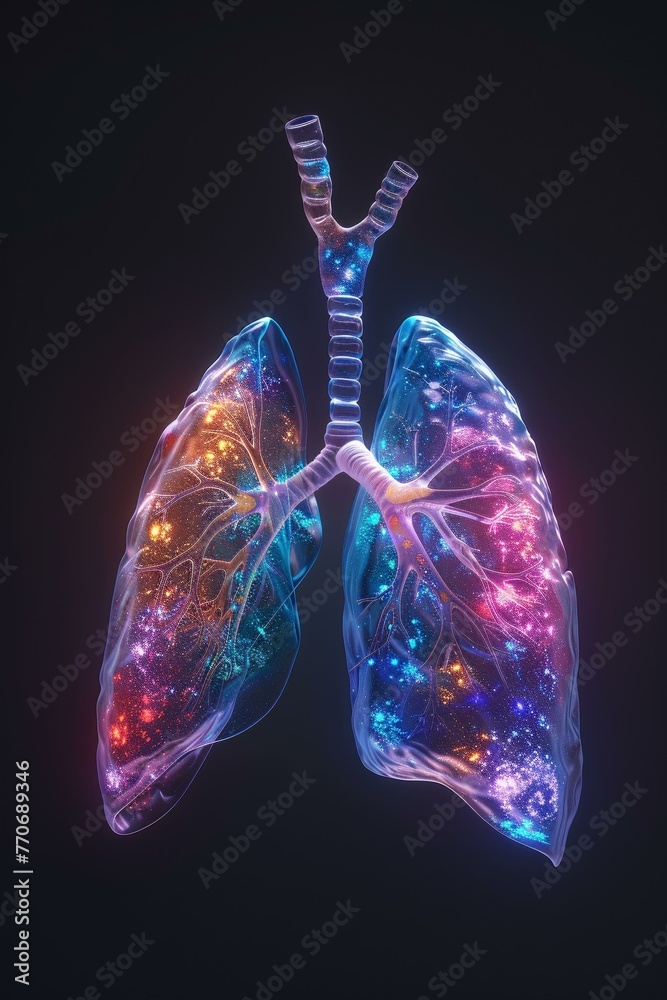 Wall mural Lungs in 3D spectrum, highlighting medical diagnostic tech