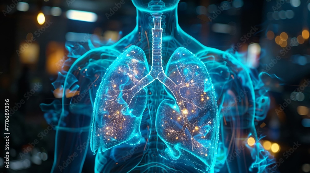 Sticker Luminous 3D lungs hologram, medical tech marvel