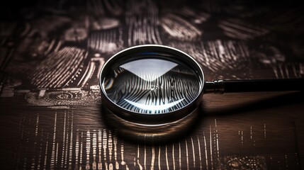 A magnifying glass on a textured surface with a sepia overtone.