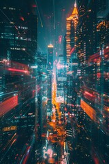 Obraz premium Internet core rush, abstract neon lights in flux