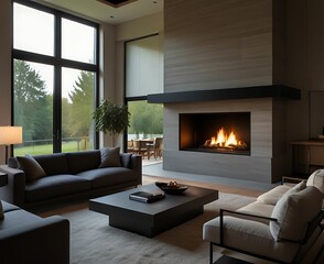 modern house fireplace fire 