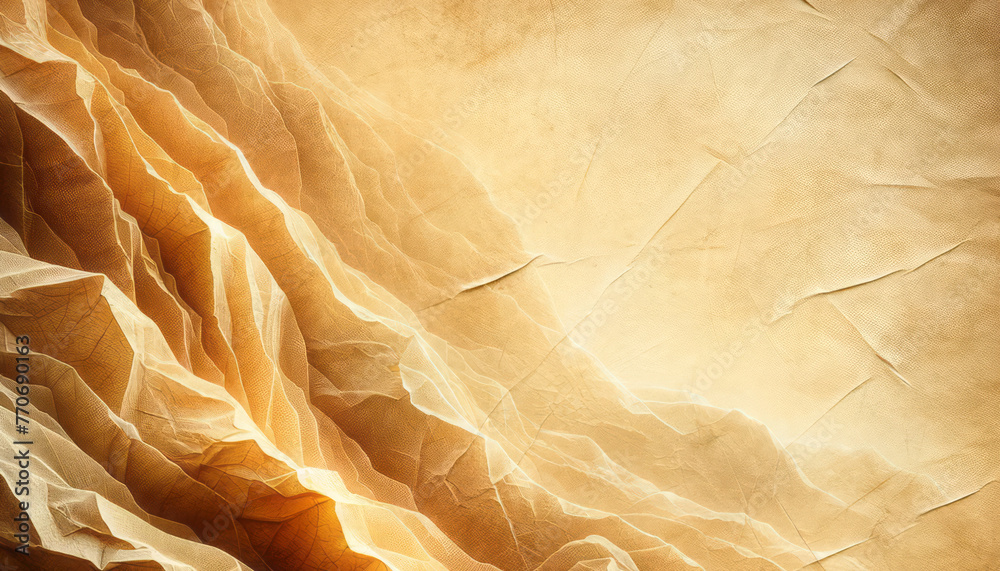 Poster Aged paper with deep creases and warm light play. Textured background concept Generative AI