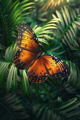 Butterfly in a tropical evergreen forest, vibrant colors, photorealistic, closeup ,ultra HD,clean sharp