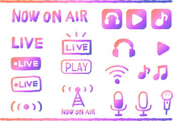 ライブ配信の手描き風イラストセット　レインボー