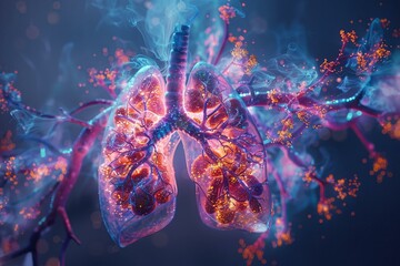 Digital pulmonary art, vibrant technology in medicine - obrazy, fototapety, plakaty