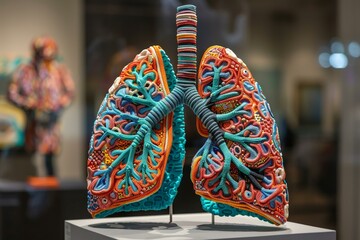 Colorful lung anatomy exhibit, showcasing medical progress - obrazy, fototapety, plakaty
