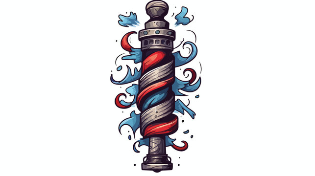 Iconic tattoo style image of a barbers pole flat 
