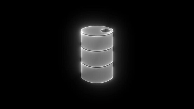 Drum icon glowing neon white color animation black background