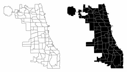 Chicago City administrative maps - obrazy, fototapety, plakaty