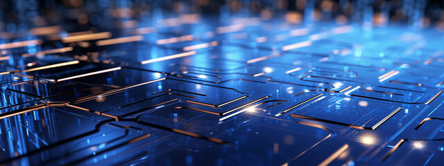 Futuristic Blue Microchip Technology Background with Glowing Connections