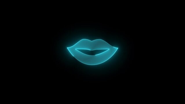 Lip icon glowing neon cyan color animation black background