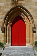 A view of the entrance to the Garrison Church at The Rocks in Sydney, Australia
