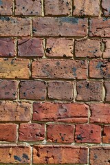 A closeup of an old brick wall in the city