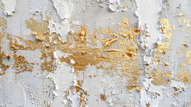 A white and golden wall texture, achieved through a messy stucco application