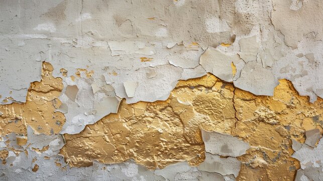 A white and golden wall texture, achieved through a messy stucco application
