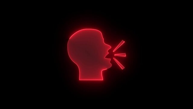 Speech man icon glowing neon red color animation black background
