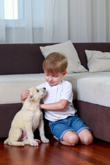 Alabai puppy with a boy