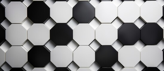 A monochromatic soccer ball pattern is displayed on the wall using black and white colors with a symmetrical design resembling an automotive tire