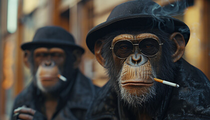 gangster looking macaques wearing black clothes