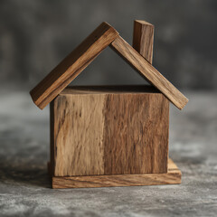 Obraz na płótnie Canvas Wooden house model close up and copy space
