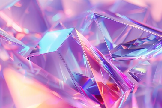 Geometric Crystalline Pattern, crystal shapes. Regular volume patterns. Holographic modern stylish geometrical texture. Faceted graphic abstract background. Purple neon color Minimal. Triangles Design - Powered by Adobe