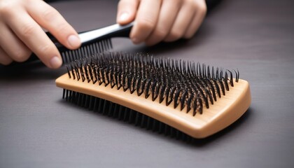 Hairs fall in comb. brushing with loose hair, from health problems. concept of hair loss - obrazy, fototapety, plakaty