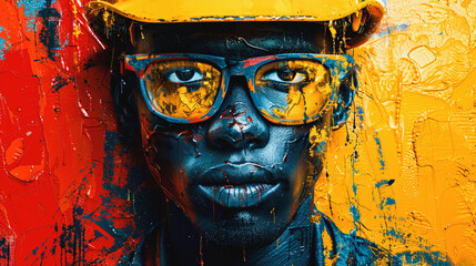 Portrait graffiti design art of construction workers for the concept of Labor Day