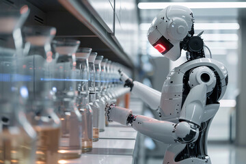 Sovereign AI. Inside lab where robots perform tasks seamlessly, leading revolution in automation. Autonomous robots in action. Seamless task execution in a high-tech lab with advanced AI control.