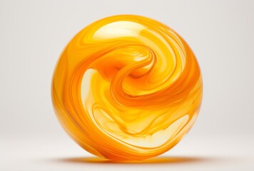 An orange ball of oil sits on a white background, its swirling vortexes reflecting youthful energy.