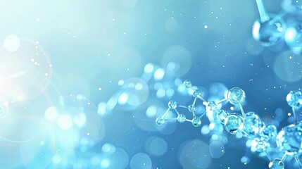 technology science background, banner. abstract medical banner with various bacteria under a microscope, blue color, copyspace