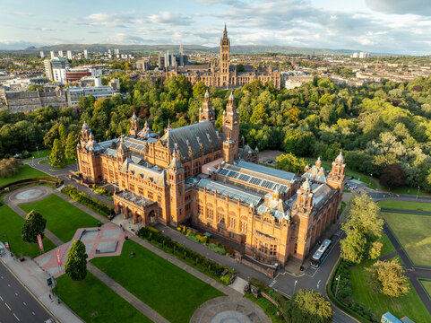 Aerial view of Kelvingrove Art Museum, Glasgow, Scotland.