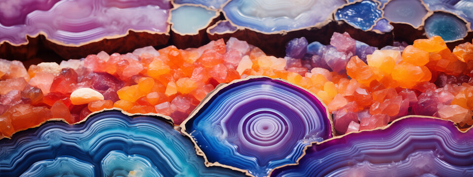 Vibrant Agate Slices and Crystal Clusters High-Resolution Image