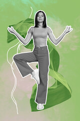 3D photo collage trend artwork composite sketch image of zen young lady retreat yoga breath calm do...