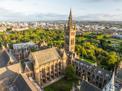 Aerial view of Kelvingrove Art Museum, Glasgow, Scotland.