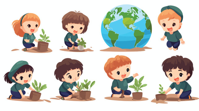 Little Kids Saving Planet Taking Care of Globe 
