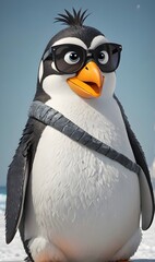 Cartoon penguin with glasses