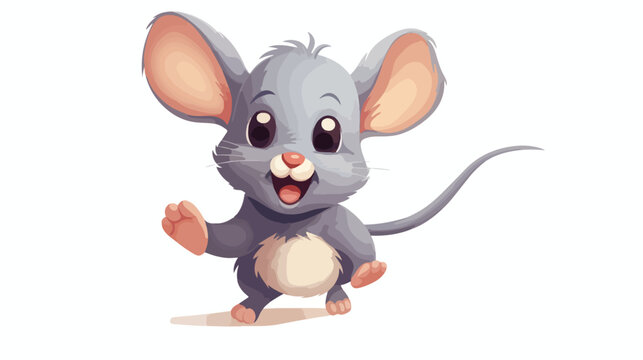 Little Mouse Character with Long Tail and Big Ears