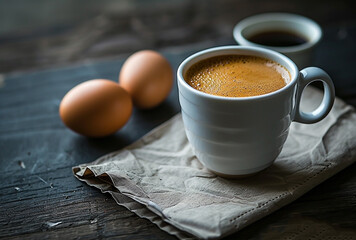 - breakfast with coffee and eggs, generative ai