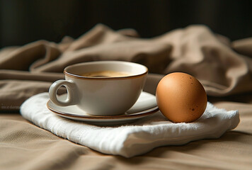 Fototapeta na wymiar - breakfast with coffee and egg, generative ai
