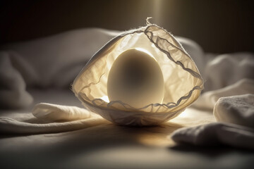 - one illuminated white egg with a napkin, generative ai