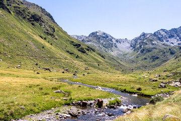 Fototapeta na wymiar Vallée du Soucelm, Auzat, Pyrénées, France. English : Soulcem Valley, Pyrenees Mountains.