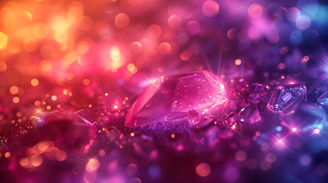 A beautiful, sparkling bright pink gem with bokeh in the background.