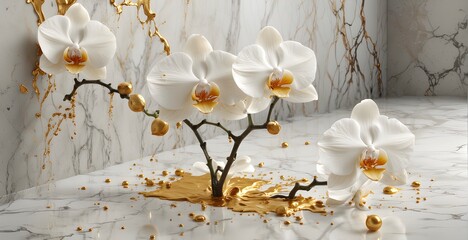 White orchid on a marble background