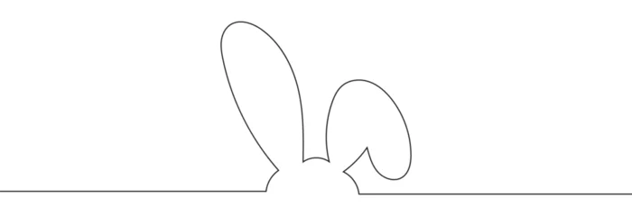 Poster easter bunny ears one line art, rabbit lineart, black line vector illustration, editable stroke, horizontal design element. Doodle vector file illustration. EPS 10 © Kakal CF ID 4016033