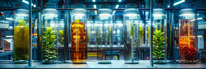 Scientific Laboratory with Blue Liquid in Glassware, Research and Experimentation Concept