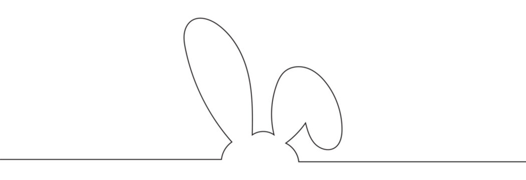 easter bunny ears one line art, rabbit lineart, black line vector illustration, editable stroke, horizontal design element. Doodle vector file illustration. EPS 10