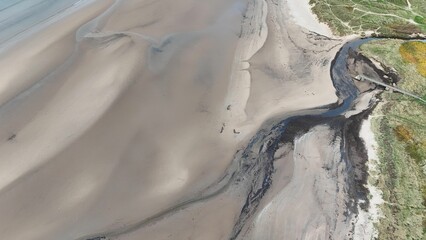 the water and land are full of sand and some water